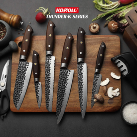 KONOLL Kitchen Knife Block Set 9 Pcs Chef Knife Box Set Ultra Sharp Forged Knives Set, Meat Cleaver HC Stainless German Steel with Full Tang Wood Handle (Knife Block Set 9 Pcs)