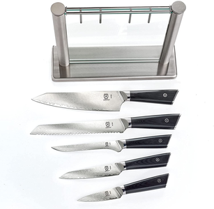Mercer Culinary Premium Grade Super Steel 6-Piece Knife Set with Glass Block Stand, G10 Handles