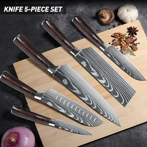 Image of Dfito Kitchen Chef Knife Sets, 3.5-8 Inch Set Boxed Knives 440A Stainless Steel Ultra Sharp Japanese Knives, 5 Pieces Knife Sets for Professional Chefs