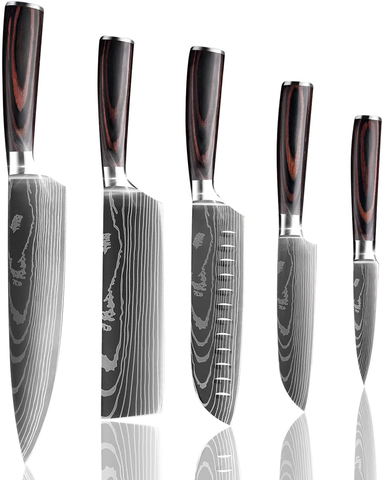 Image of MDHAND Professional Kitchen Chef Knife Set, High-Carbon Stainless Steel Chef Knife Set with Cover, 5 Piece Knifes Set