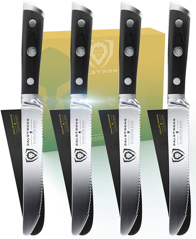 Image of DALSTRONG Steak Knives - Set of 4 - Serrated Blade - Gladiator Series - Forged German High-Carbon Steel - W/Sheaths