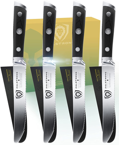 DALSTRONG Steak Knives - Set of 4 - Serrated Blade - Gladiator Series - Forged German High-Carbon Steel - W/Sheaths