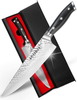 Pro Chef Knife 8 Inch, Japanese AUS-10V Super Stainless Steel Kitchen Knife with Hammer Finish, Chefs Knife with a Triple-Riveted Ergonomic Handle, Professional Durable Cooking Knife with Gift Box