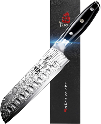 Image of TUO Santoku Knife - Japanese Chef Knife 7-Inch High Carbon Stainless Steel - Kitchen Knives with G10 Full Tang Handle - Black Hawk-S Knives Including Gift Box