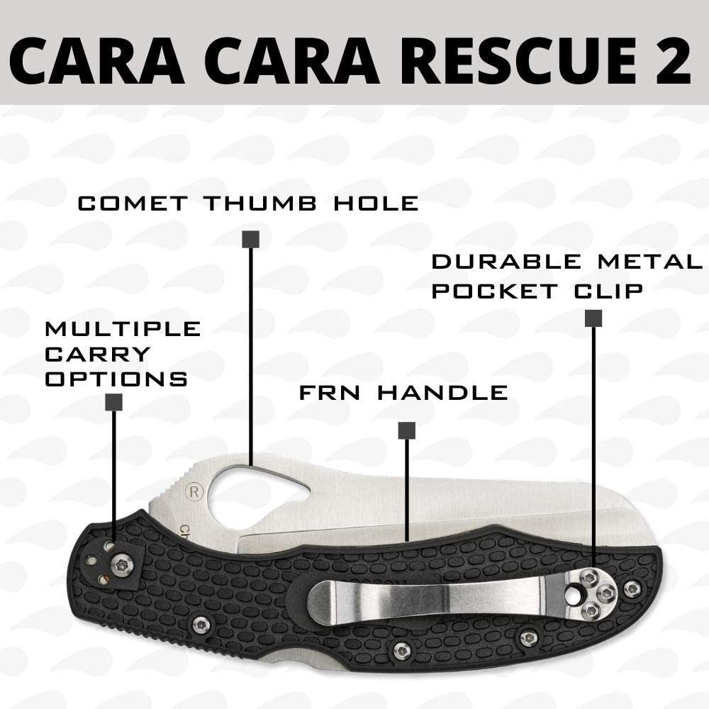 Byrd by Spyderco Cara Cara 2 Rescue Lightweight Knife with 3.88" Stainless Steel Sheepfoot Blade and High Performance Black FRN Handle - Spyderedge - BY17SBK2