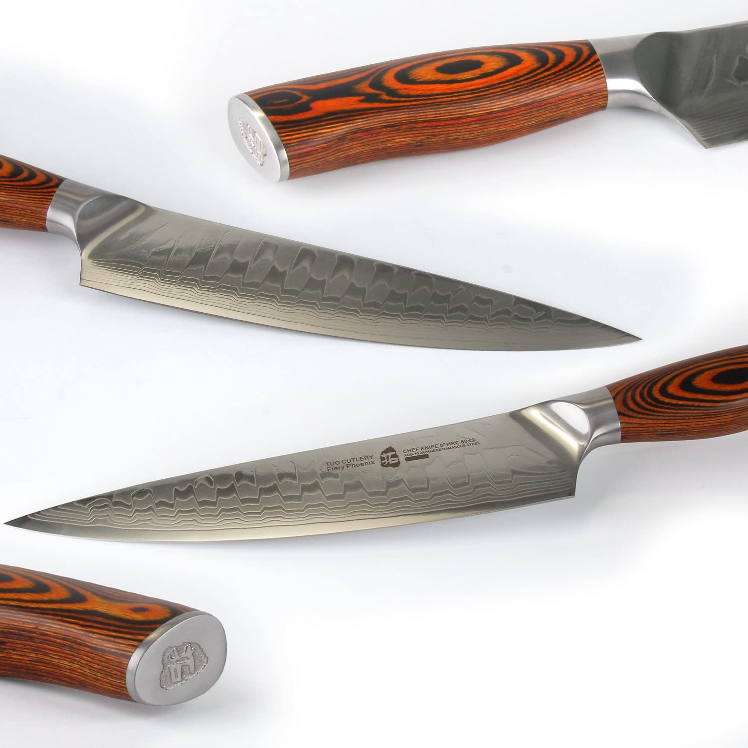 TUO Damascus Chef'S Knife - Kitchen Knives - Japanese AUS10 HC 67 Layers Steel with Dragon Pattern - Ergonomic Pakkawood Handle - 8" - Fiery Phoenix Series Including Gift Box