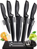 Home Hero 7 Pcs Kitchen Knife Set - Block Knife Set - 5 Black Stainless Steel Knives & Knife Sharpener with Acrylic Stand (Black, Stainless Steel)