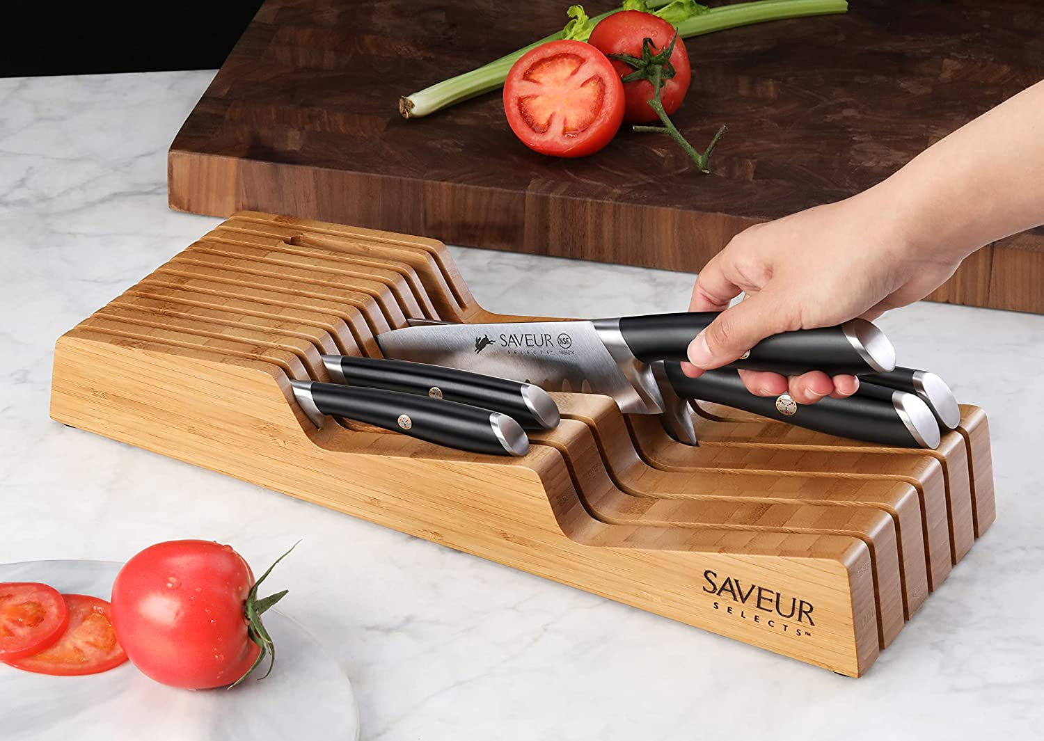 Saveur Selects 1026306 German Steel Forged 6-Piece Knife Set with Bamboo in Drawer Storage Knife Block