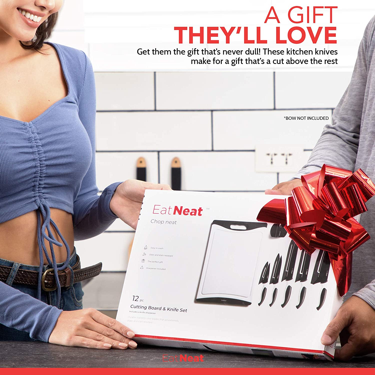 Eatneat 12-Piece Kitchen Knife Set - 5 Black Stainless Steel Knives with Sheaths, Cutting Board, and a Sharpener - Razor Sharp Cutting Tools That Are Kitchen Essentials for New Home