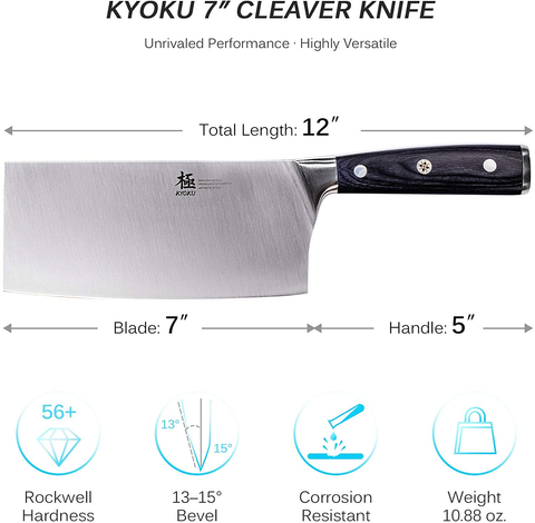 Image of KYOKU Samurai Series - 7" Cleaver Knife - Full Tang - Japanese High Carbon Steel Kitchen Knives - Pakkawood Handle with Mosaic Pin - with Sheath & Case