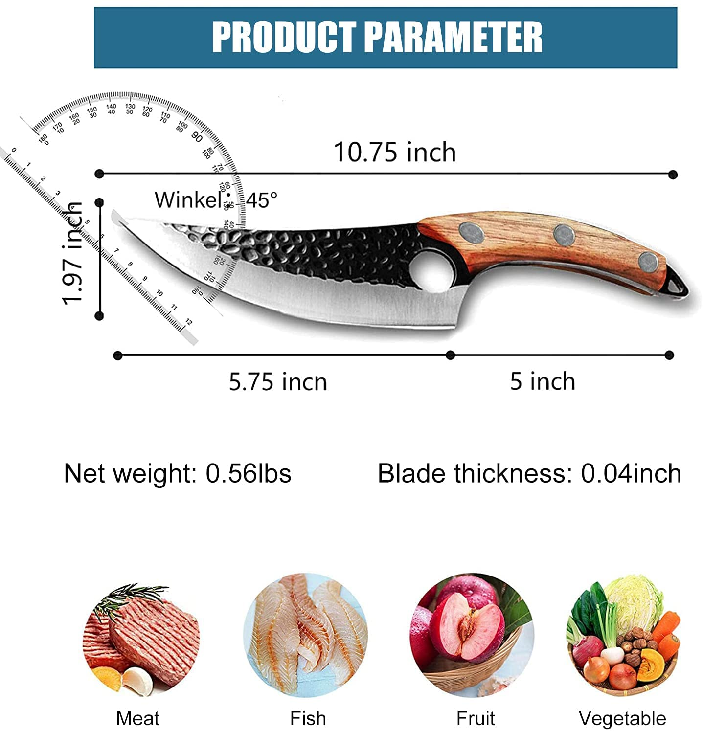 ZENG Butcher Knife Hand Forged Boning Knife with Sheath, Viking Knife, Huusk Japanese Knife, High Carbon Steel Fillet Chef Knife Meat Cleaver Knife for Kitchen, Camping, BBQ