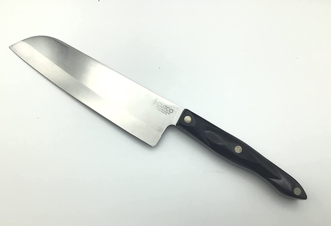 Image of CUTCO Model 1766 Santoku Knife.......... 7.0" High Carbon Stainless Straight Edge Blade.............5.6" Classic Brown Handle (Sometimes Called "Black")....................In Factory-Sealed Plastic Bag.