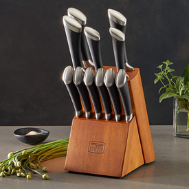 Chicago Cutlery Fusion 12 Piece Forged Premium Knife Block Set with Wooden Storage Block | Cushion-Grip Handles with Stainless Steel Blades | Kitchen Knife Set