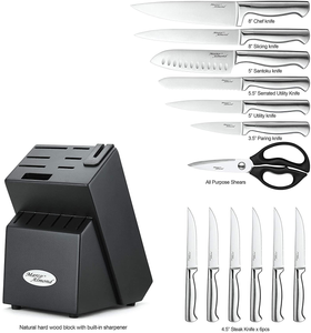Marco Almond KYA28 Knife Sets, 14 Pieces Stainless Steel Cutlery Kitchen Knife Set with Block, Hollow Handle Self Sharpening Knife Block Set