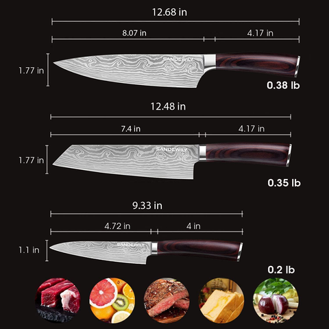 Image of Professional Kitchen Knives High Carbon Stainless Steel Chef Knife Set,3Pcs Ultra Sharp Japanese Knife with Sheath,Ergonomic Pakkawood Handle Elegant Gift Box for Home or Restaurant