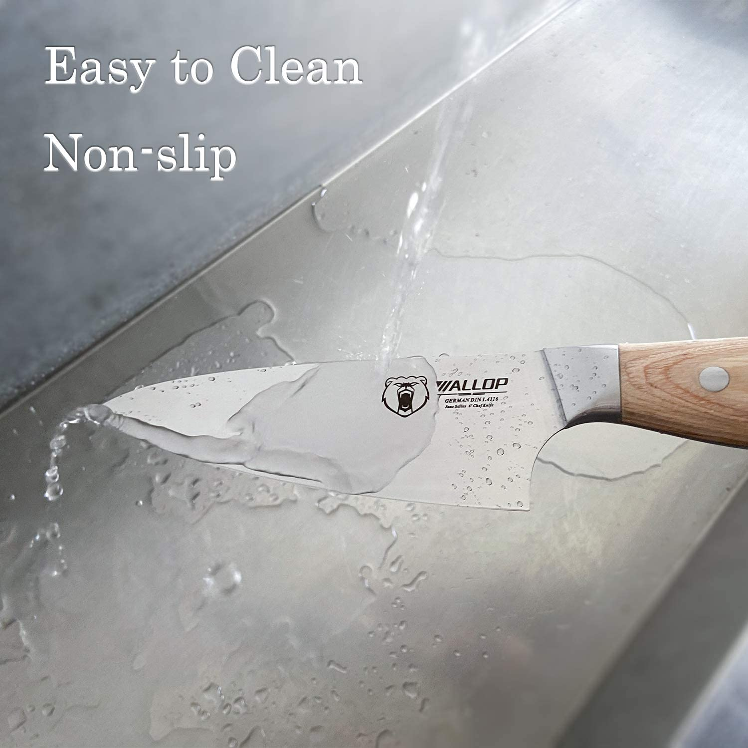 WALLOP Chef Knife - 6 Inch Small Kitchen Chef Knife, Razor Sharp Cooking Knife - German Stainless Steel Japanese Gyuto Knife - Full Tang Natural Pakkawood Handle with Gift Box