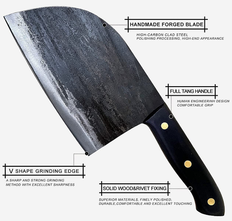 Image of Forging Serbian Chef Knife, Huusk Kitchen Butcher Knives with Sheath Japan Knives Meat Vegetable Fruit Cleaver with Full Tang Handle (Black)
