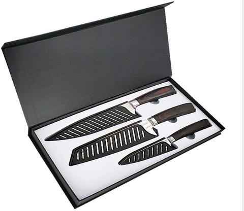 Image of Professional Kitchen Knives High Carbon Stainless Steel Chef Knife Set,3Pcs Ultra Sharp Japanese Knife with Sheath,Ergonomic Pakkawood Handle Elegant Gift Box for Home or Restaurant