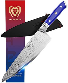 DALSTRONG Chef Knife - 8 Inch - Shogun Series - Damascus - Japanese AUS-10V Super Steel Kitchen Knife - Blue Handle - Razor Sharp Knife - W/Sheath