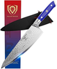 DALSTRONG Chef Knife - 8 Inch - Shogun Series - Damascus - Japanese AUS-10V Super Steel Kitchen Knife - Blue Handle - Razor Sharp Knife - W/Sheath