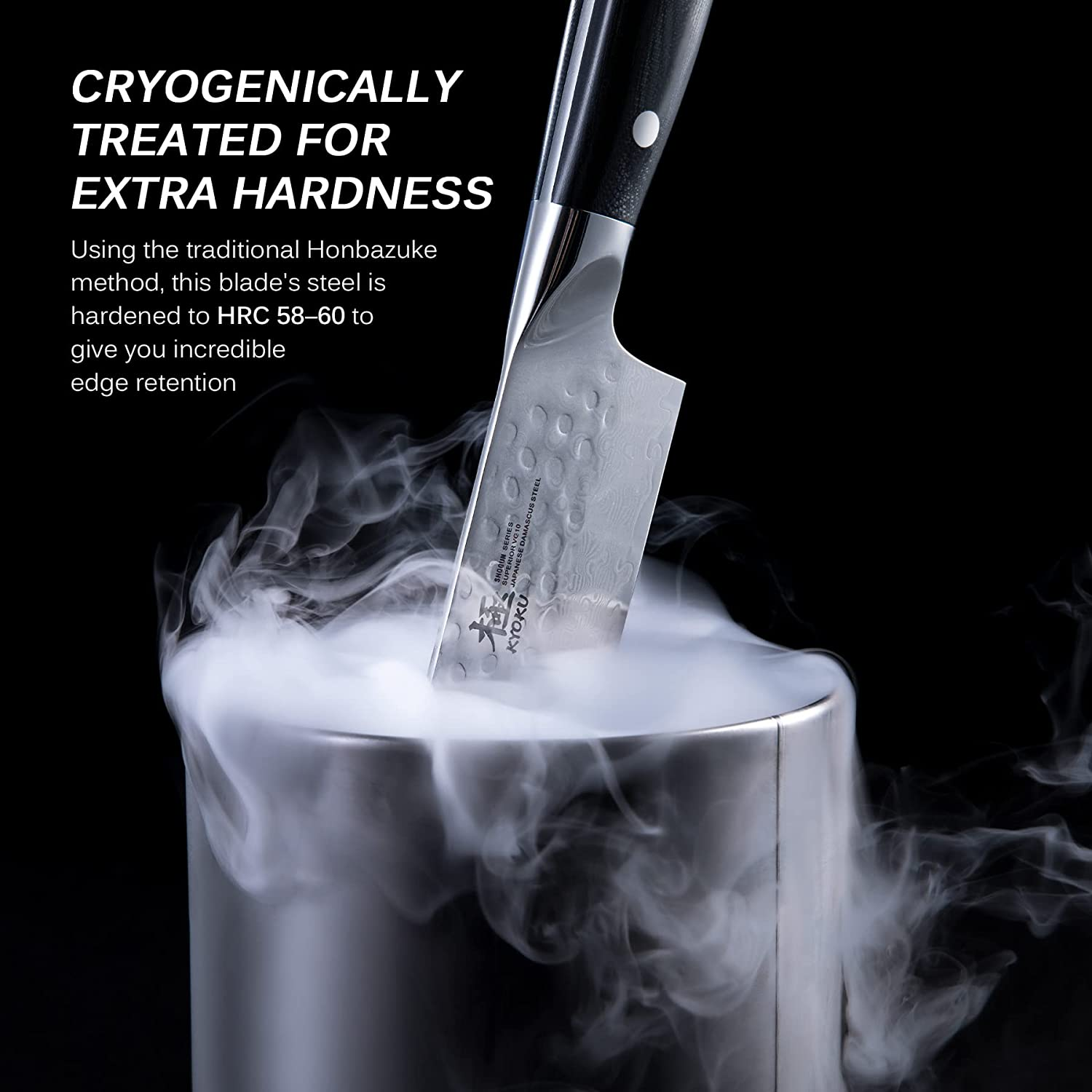 KYOKU Chef Knife - 8"- Shogun Series - Japanese VG10 Steel Core Hammered Damascus Blade - with Sheath & Case