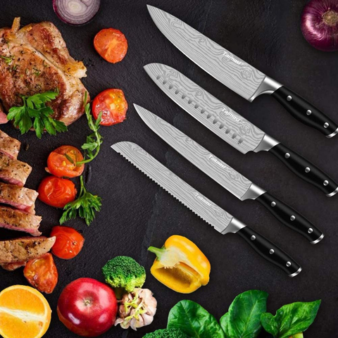 Image of Knife Set, 23 Pcs Kitchen Knife Set with Block & Sharpener Rod, High Carbon Stainless Steel Chef Knife Set, Ultra Sharp, Full-Tang Design