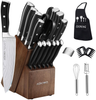 Knife Set, 21 Pieces Kitchen Knife Set with Block Wooden, Germany High Carbon Stainless Steel Professional Chef Knife Block Set, Ultra Sharp, Forged, Full-Tang (Black)