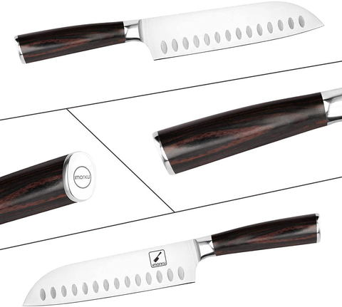 Image of Santoku Knife - Imarku 7 Inch Kitchen Knife Ultra Sharp Asian Knife Japanese Chef Knife - German HC Stainless Steel 7Cr17Mov - Ergonomic Pakkawood Handle, Best Choice for Home Kitchen, Brown