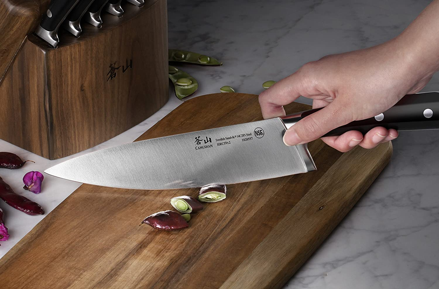 Cangshan TS Series 1020885 Swedish Sandvik 14C28N Steel Forged 17-Piece Knife Block Set, Walnut