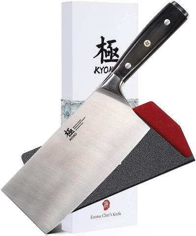 Image of KYOKU Samurai Series - 7" Cleaver Knife - Full Tang - Japanese High Carbon Steel Kitchen Knives - Pakkawood Handle with Mosaic Pin - with Sheath & Case