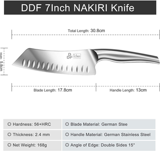 DDF Iohef Kitchen Knife, Chef'S Knife in Stainless Steel Professional Cooking Knife, 7 Inch Antiseptic Non-Slip Ultra Sharp Knife with Ergonomic Handle Ideal for Kitchen / Restaurant