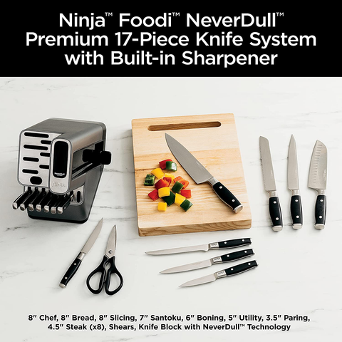 Image of Ninja K32017 Foodi Neverdull 17 Piece Premium Knife System Block Set with Built-In Sharpener, Stainless Steel/Black