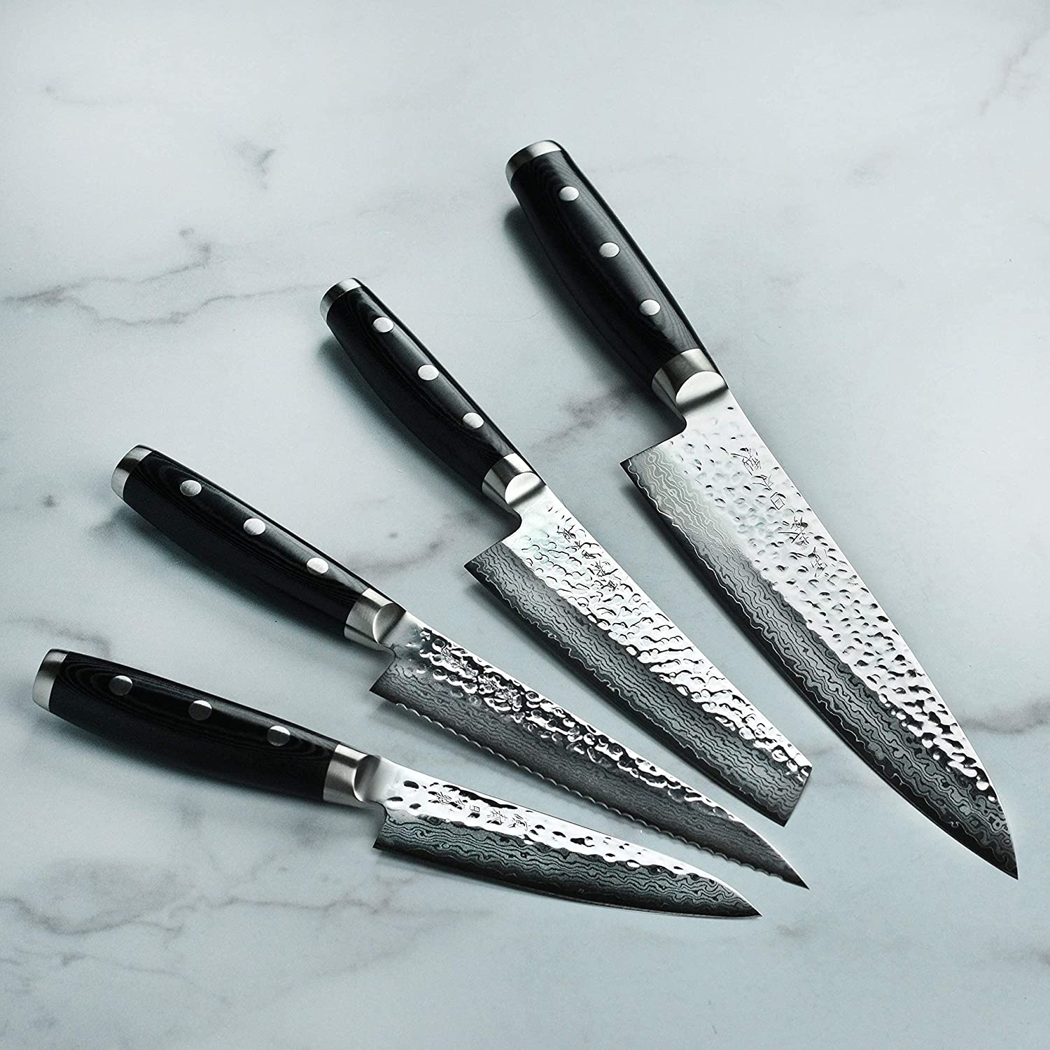 Enso Knife Set - Made in Japan - HD Series - VG10 Hammered Damascus Japanese Stainless Steel with Slim Knife Block - 5 Piece