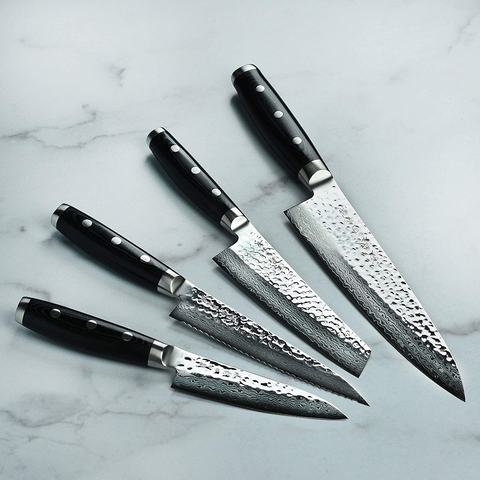 Image of Enso Knife Set - Made in Japan - HD Series - VG10 Hammered Damascus Japanese Stainless Steel with Slim Knife Block - 5 Piece