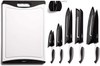 Eatneat 12-Piece Kitchen Knife Set - 5 Black Stainless Steel Knives with Sheaths, Cutting Board, and a Sharpener - Razor Sharp Cutting Tools That Are Kitchen Essentials for New Home