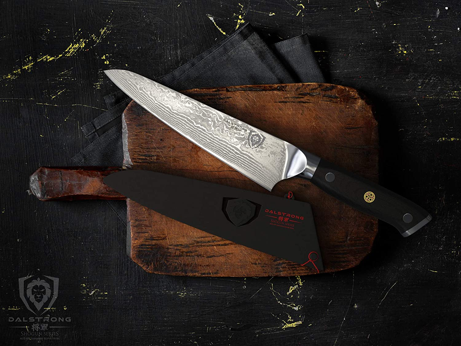 DALSTRONG Chef Knife - 7 Inch - Shogun Series - Damascus - Japanese AUS-10V Super Steel Kitchen Knife - Black Handle - Razor Sharp Knife - W/Sheath