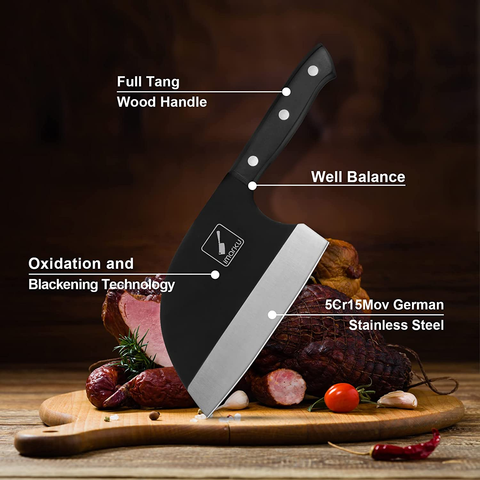 Image of Butcher Knife - Imarku 7 Inch Sharp Meat Cleaver Hand Forged Serbian Chefs Knife with Leather Sheath High Carbon Steel Cleaver Knife for Kitchen, Camping, BBQ - Perfect Birthday Gifts for Men