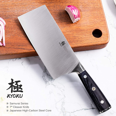 Image of KYOKU Samurai Series - 7" Cleaver Knife - Full Tang - Japanese High Carbon Steel Kitchen Knives - Pakkawood Handle with Mosaic Pin - with Sheath & Case