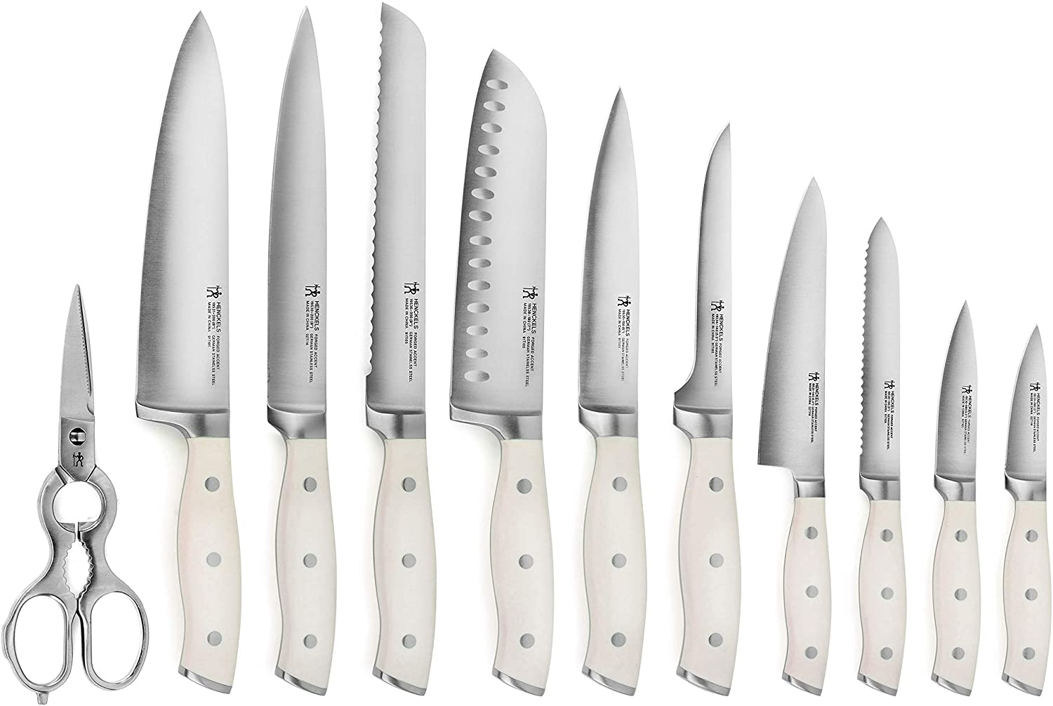 Henckels Forged Accent 20 Piece Self Sharpening Knife Block Set with Off-White Handles