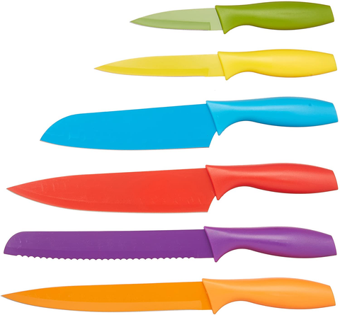 Image of Amazon Basics 12-Piece Color-Coded Kitchen Knife Set, 6 Knives with 6 Blade Guards