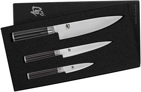 Shun Cutlery Classic 3-Piece Starter Set; 8” Multi-Purpose Chef’S Knife, 3.5” Paring Knife and 6” Utility Knife Are the Essential Kitchen Trio; Exquisitely Handcrafted Japanese Cutlery