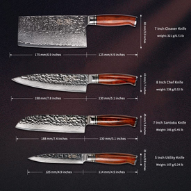 YARENH Damascus Kitchen Knife Set with Cleaver 4 Pcs - 73 Layers Japanese High Carbon Stainless Steel - Full Tang Natural Dalbergia Wood Handle - Professional Chef Knife Set