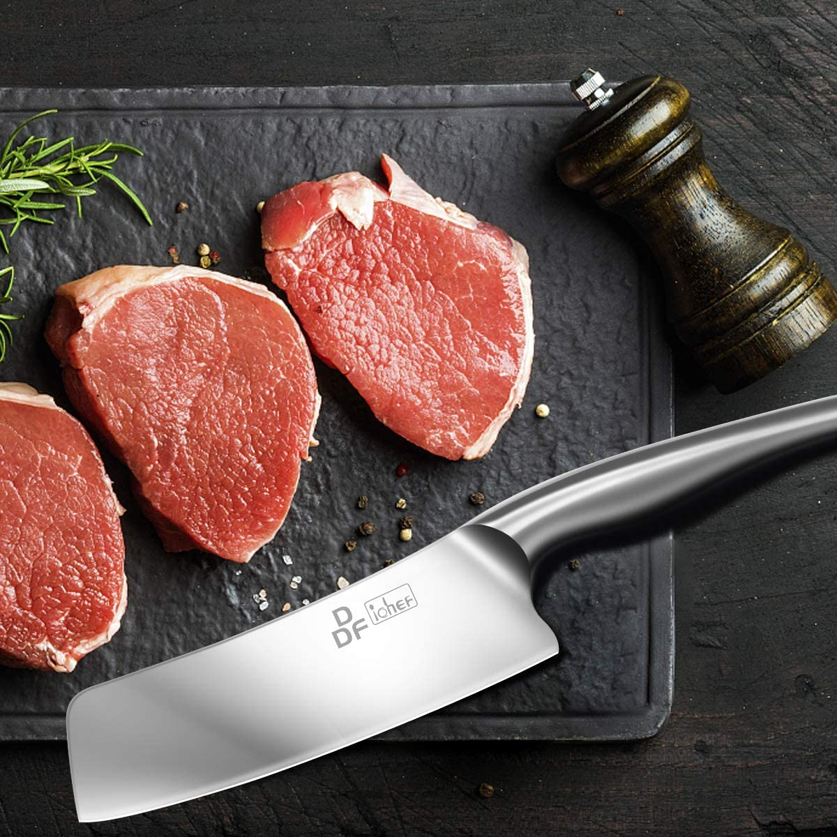 DDF Iohef Nakiri Kitchen Knife, Chef'S Knife in Stainless Steel Professional Cooking Knife, Antiseptic Non-Slip Ultra Sharp Knife with Ergonomic Handle Ideal for Kitchen & Restaurant