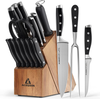 Kitchen Knife Set with Wooden Block, Knife Block Sets 17 Piece with Knife Sharpener, German Stainless Steel and Full-Tang Design by ACOQOOS