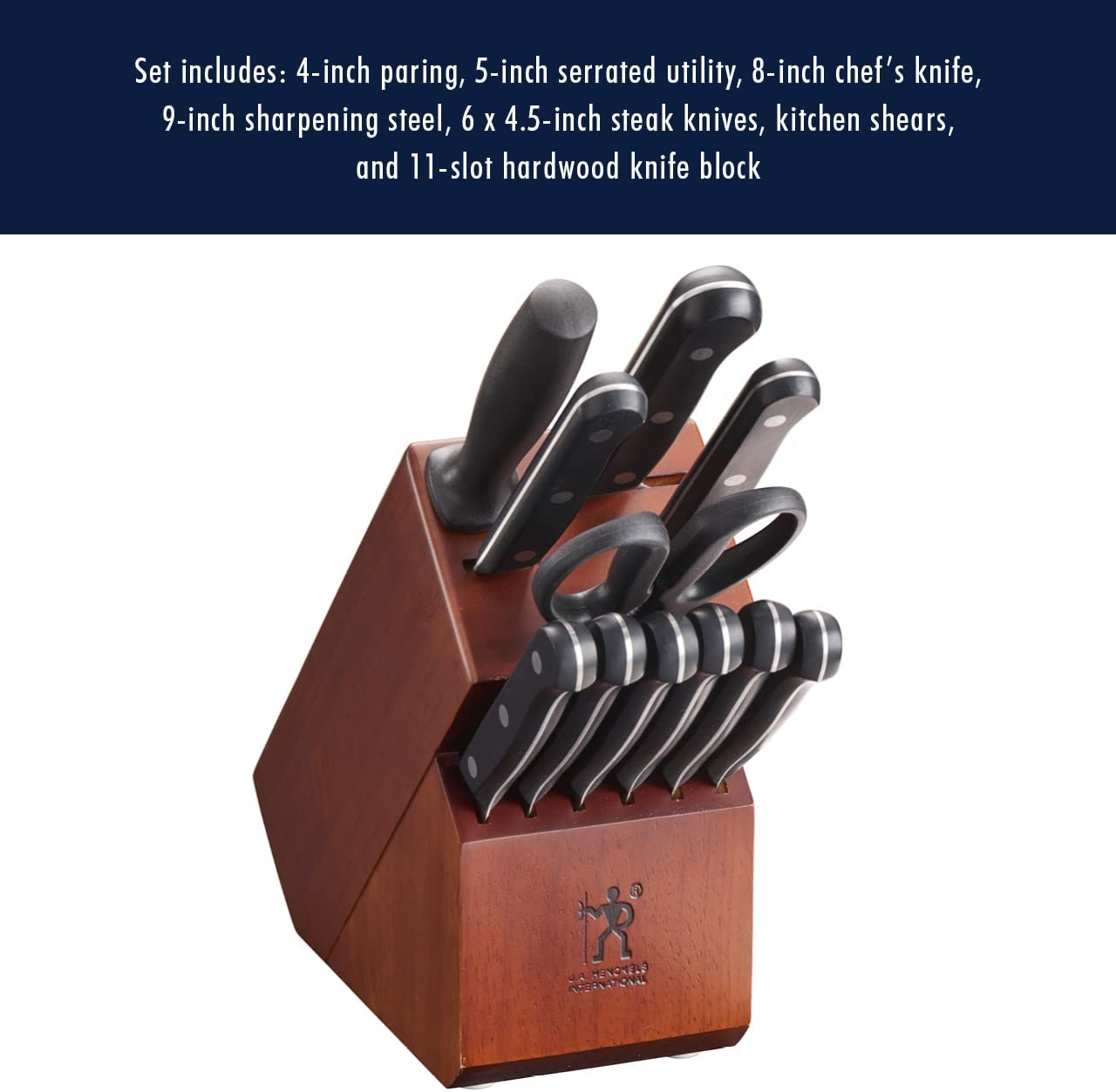 HENCKELS Solution 12-Pc Knife Set with Block, Chef Knife, Paring Knife, Steak Knife Set, Grey, Stainless Steel