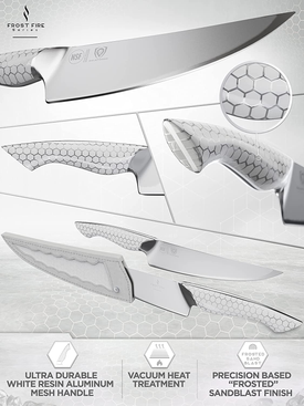 DALSTRONG Chef Knife - 8 Inch - Frost Fire Series - High-Chromium 10CR15MOV Stainless Steel Kitchen Knife - Sand Blasted Frosted Finish - White Honeycomb Handle - Sheath - NSF Certified