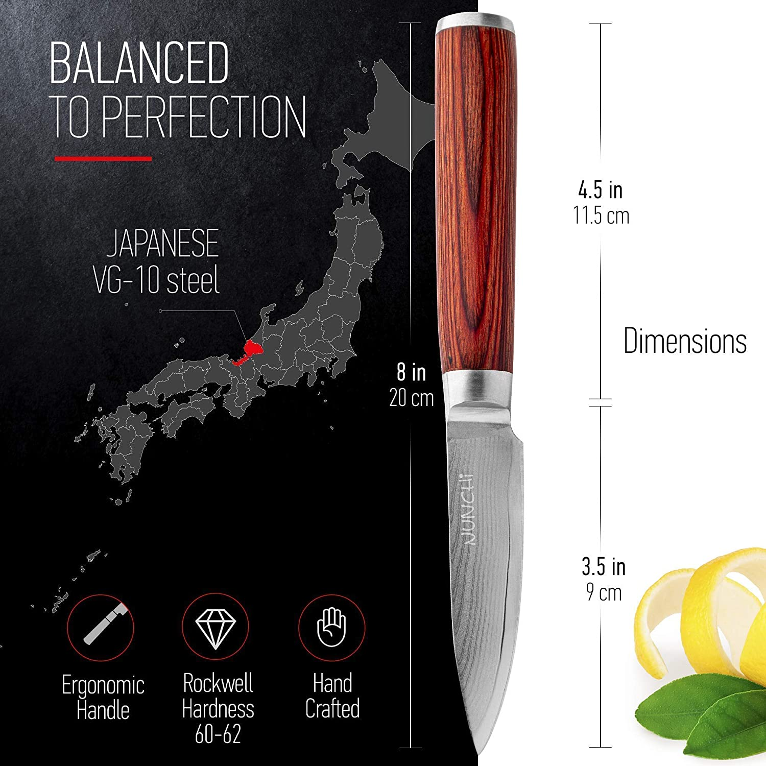 Damascus Paring Knife, 3.5 Inch Japanese VG-10 Stainless Steel Super Sharp Small Kitchen Knives with Pakkawood Handle