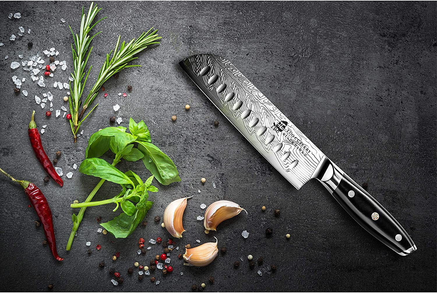 TUO Santoku Knife - Japanese Chef Knife 7-Inch High Carbon Stainless Steel - Kitchen Knives with G10 Full Tang Handle - Black Hawk-S Knives Including Gift Box