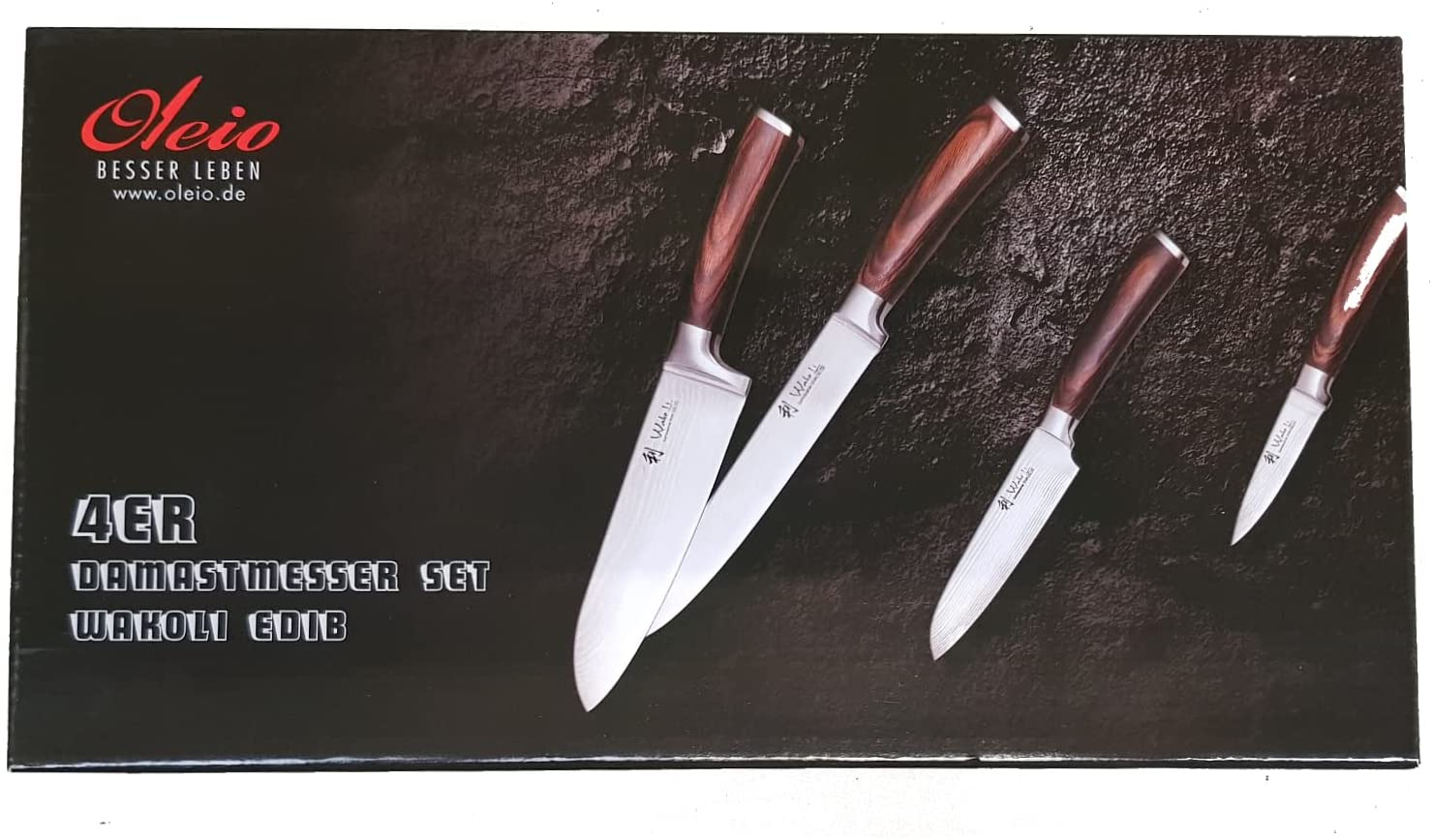 Wakoli EDIB 4-Pcs Damascus Knife Set I Professional Kitchen Knives Made of Japanese Damascus Steel VG10 Chef Knife Set with Pakka Wood Handle in Gift Box