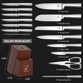 Kitchen Knife Set - Imarku 15 Pieces German Stainless Steel Kitchen Knife Block Set with Sharpener - Dishwasher Safe Kitchen Knives - Ultra Sharp Chef Knife Set for Kitchen with Block - Silver